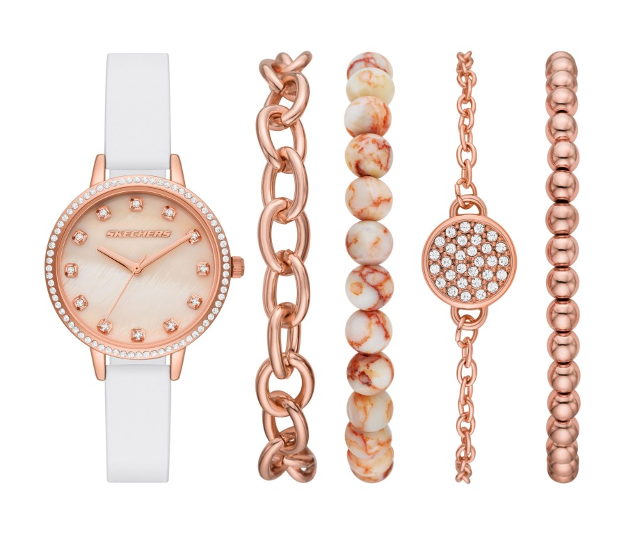 Femme SKECHERS Montres | White Strap Rose Gold Watch