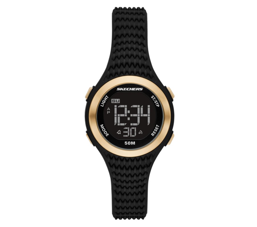 Femme SKECHERS Montres | Elkwood Gold Bezel Black Watch