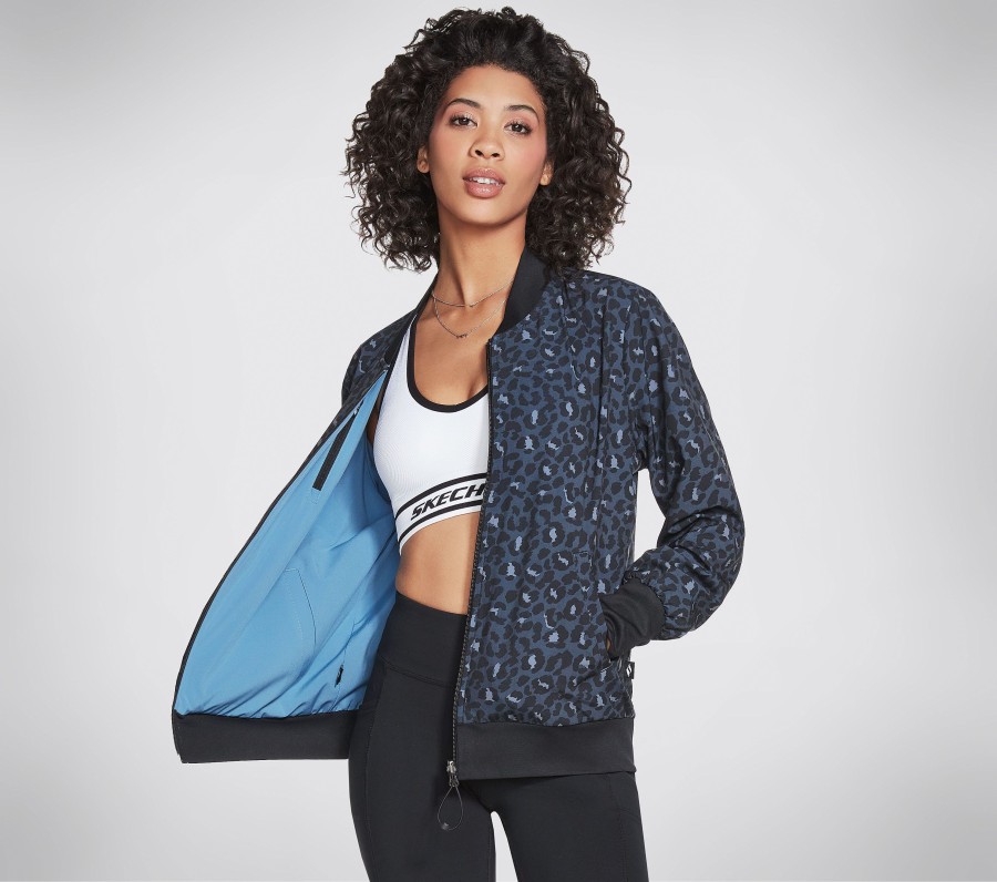 Femme SKECHERS Hauts | Midnight Leopard Rev Bomber Jacket