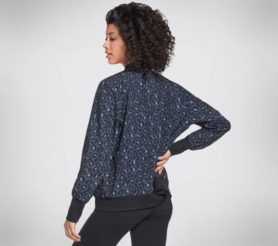 Femme SKECHERS Hauts | Midnight Leopard Rev Bomber Jacket